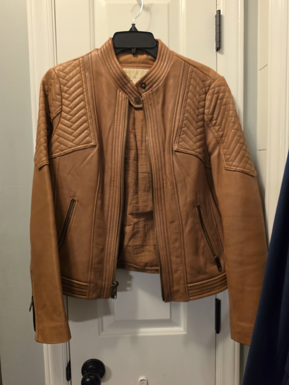 Michael Kors Vintage Quilted Cognac Leather Bomber Jacket